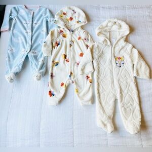 Baby Girl 3 Set Bundle Lot Super Warm Fuzzy Footie Onesies